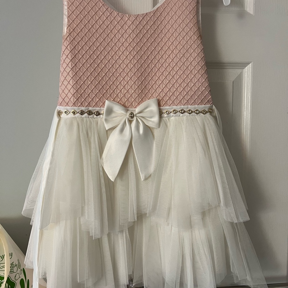 Elegant Pink and White Kids Dress with Bow